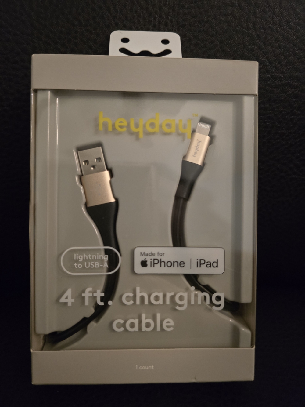 Heyday Black and Silver Lightning to USB-A 4 ft Charging Cable